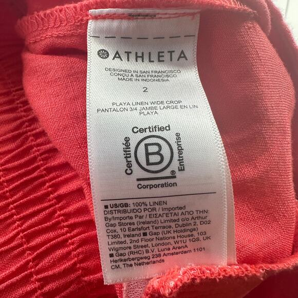 Athleta Pants Women 2 Coral Playa Linen Wide Leg Crop Slit Relaxed Casual Resort - Picture 5 of 13